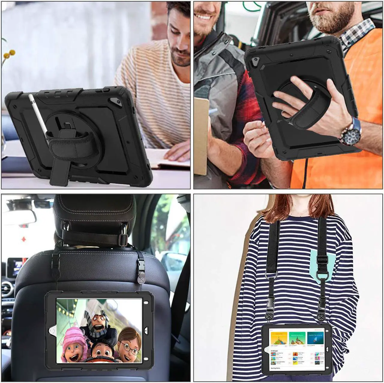 Alt view image 7 of 7 - iPad 6th 5th Generation Case New iPad 9.7 Inch 2018 2017 Case Full-body Shock Proof Hybrid Armor Protective Case Cover with 360 Rotating Stand & Strap for Apple iPad 5th / 6th iPad Air 2 iPad Pro 9.7