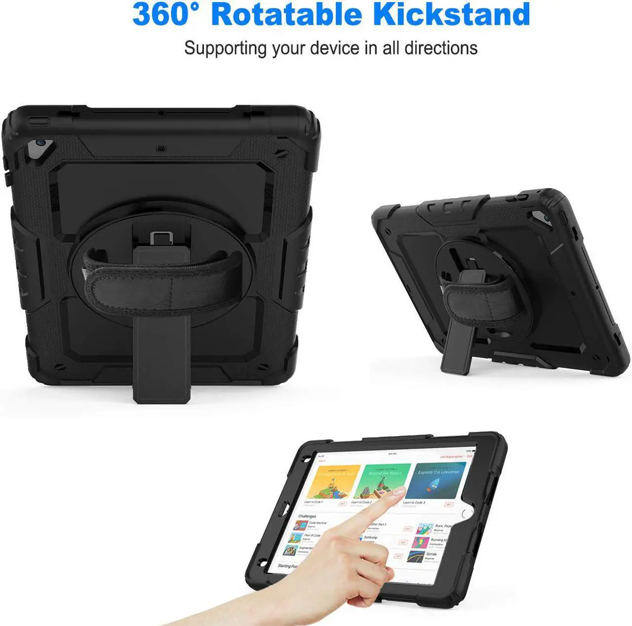 Alt view image 2 of 7 - iPad 6th 5th Generation Case New iPad 9.7 Inch 2018 2017 Case Full-body Shock Proof Hybrid Armor Protective Case Cover with 360 Rotating Stand & Strap for Apple iPad 5th / 6th iPad Air 2 iPad Pro 9.7