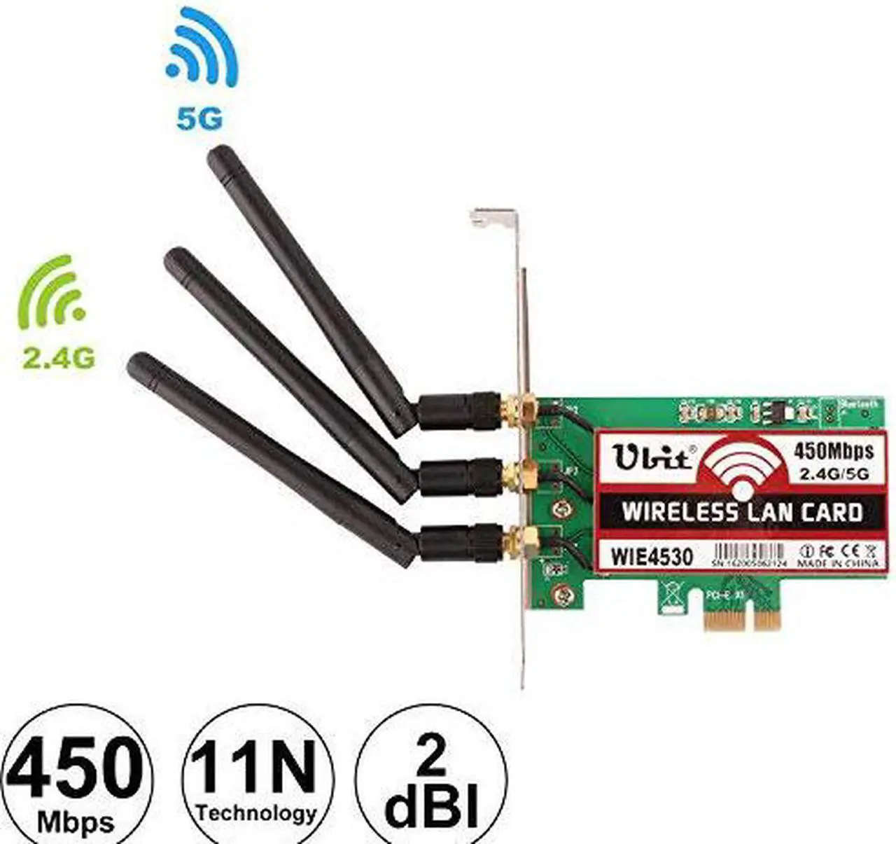 Alt view image 4 of 7 - Dual Band 450Mbps Wireless PCI-E Express Card WiFi Network Adapter Card Support Dual Band (2.4GHz 450Mbps or 5GHz 450Mbps) with 3PCS Antenna for Win7/Win8/Win10 - WIE4530