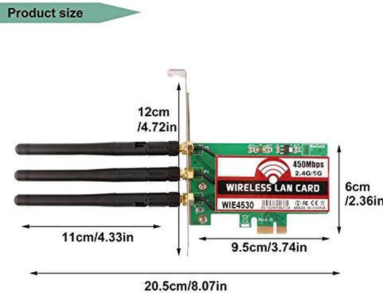 Alt view image 5 of 7 - Dual Band 450Mbps Wireless PCI-E Express Card WiFi Network Adapter Card Support Dual Band (2.4GHz 450Mbps or 5GHz 450Mbps) with 3PCS Antenna for Win7/Win8/Win10 - WIE4530