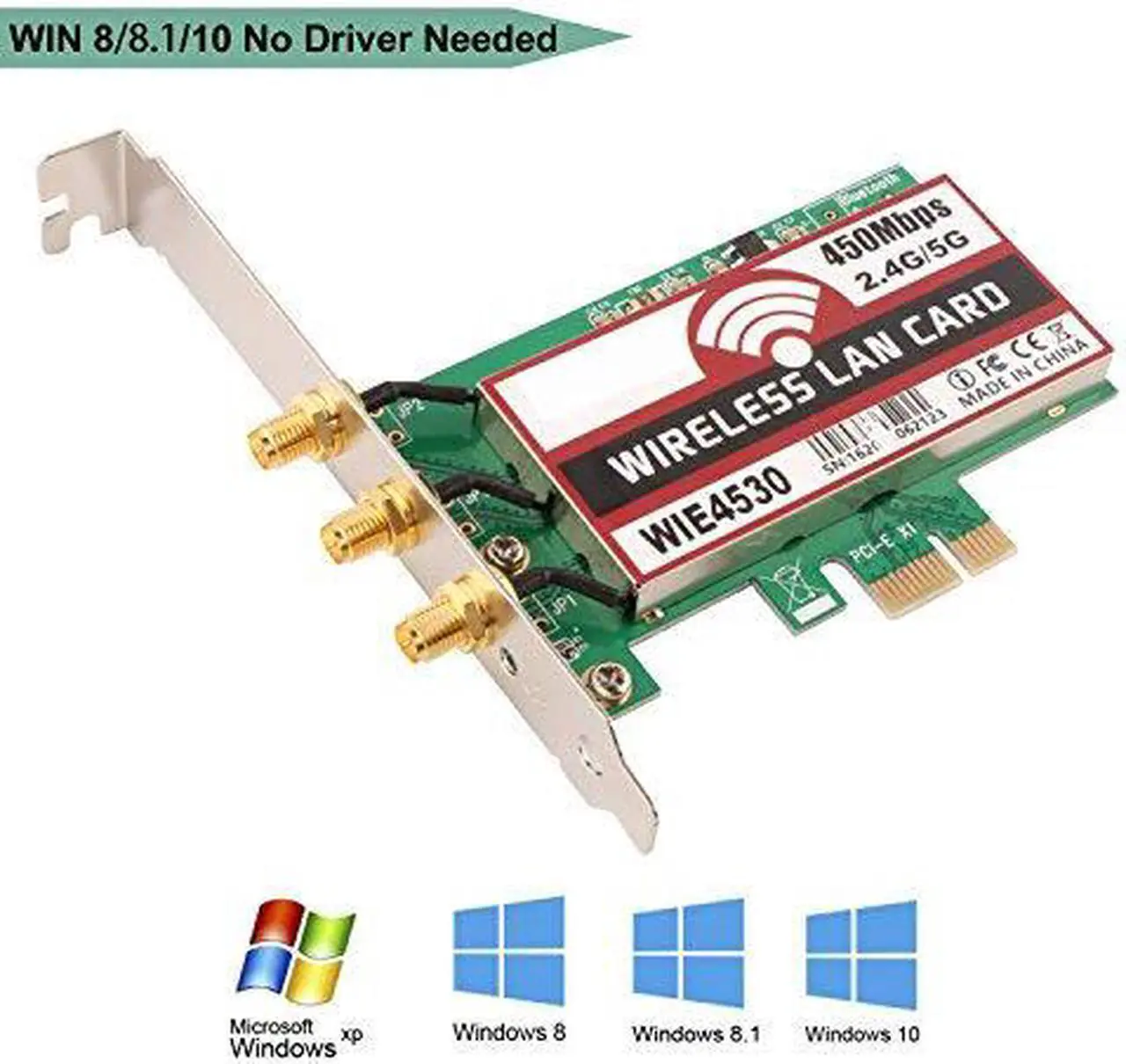 Alt view image 6 of 7 - Dual Band 450Mbps Wireless PCI-E Express Card WiFi Network Adapter Card Support Dual Band (2.4GHz 450Mbps or 5GHz 450Mbps) with 3PCS Antenna for Win7/Win8/Win10 - WIE4530