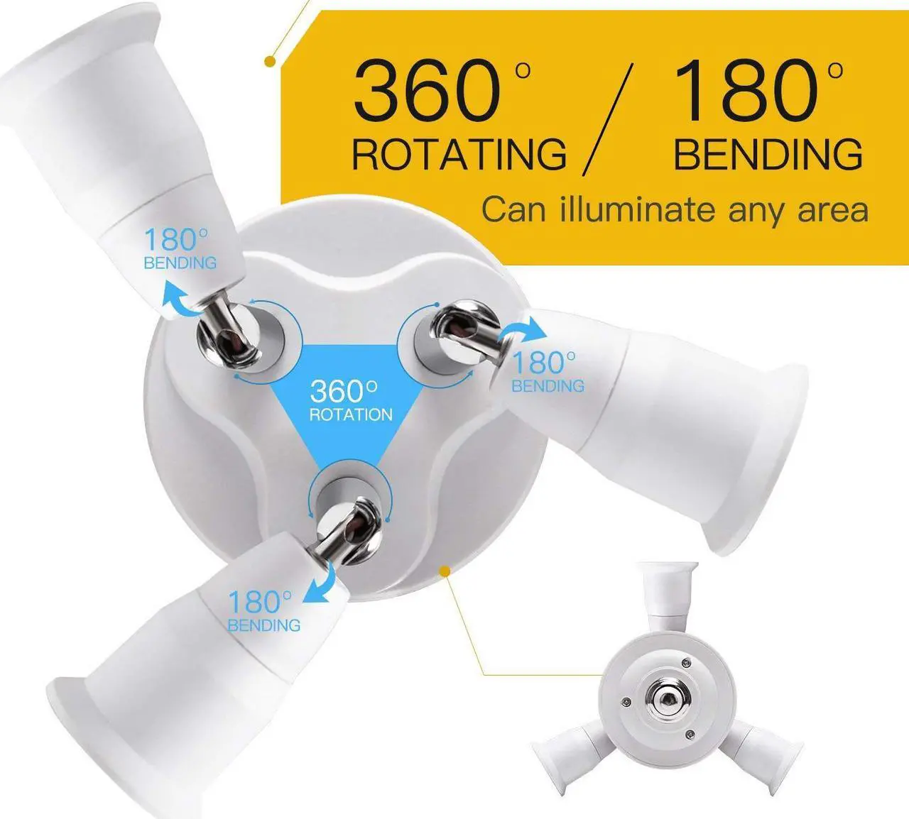 Alt view image 2 of 6 - Werleo 3 in 1 Light Socket Splitter E26 E27 Adapter Converter for Standard LED Bulbs 360 Degrees Adjustable 180 Degree Bendable Max Watt 180W