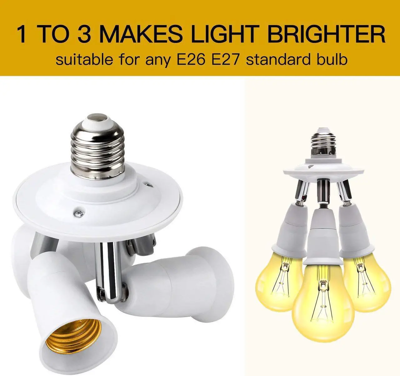 Alt view image 3 of 6 - Werleo 3 in 1 Light Socket Splitter E26 E27 Adapter Converter for Standard LED Bulbs 360 Degrees Adjustable 180 Degree Bendable Max Watt 180W