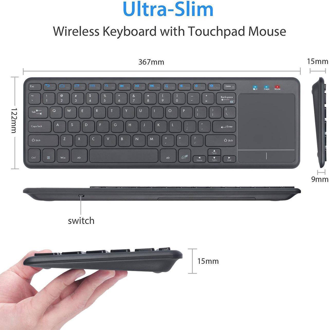 Alt view image 3 of 7 - Werleo 2.4G Wireless Touch Keyboard USB Touchpad Media with Built-in Large Size Trackpad Mouse Black