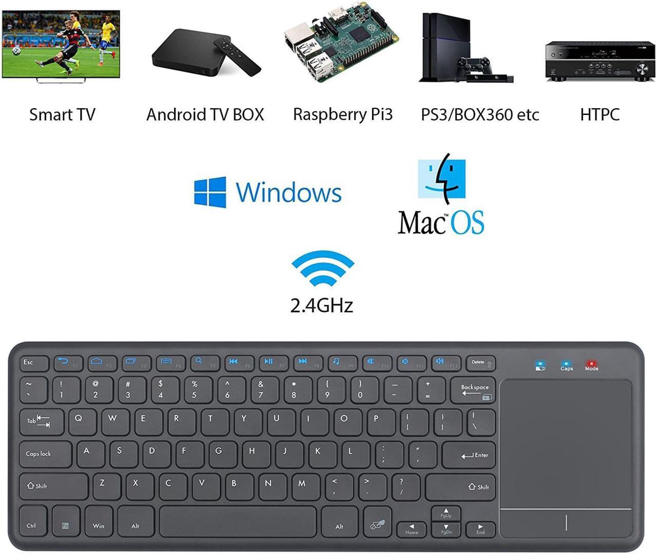 Alt view image 5 of 7 - Werleo 2.4G Wireless Touch Keyboard USB Touchpad Media with Built-in Large Size Trackpad Mouse Black