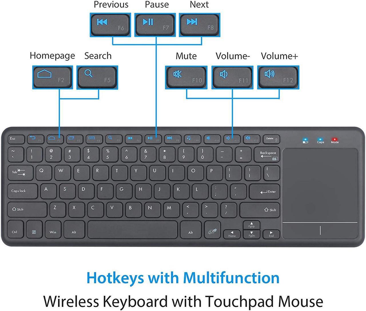 Alt view image 4 of 7 - Werleo 2.4G Wireless Touch Keyboard USB Touchpad Media with Built-in Large Size Trackpad Mouse Black