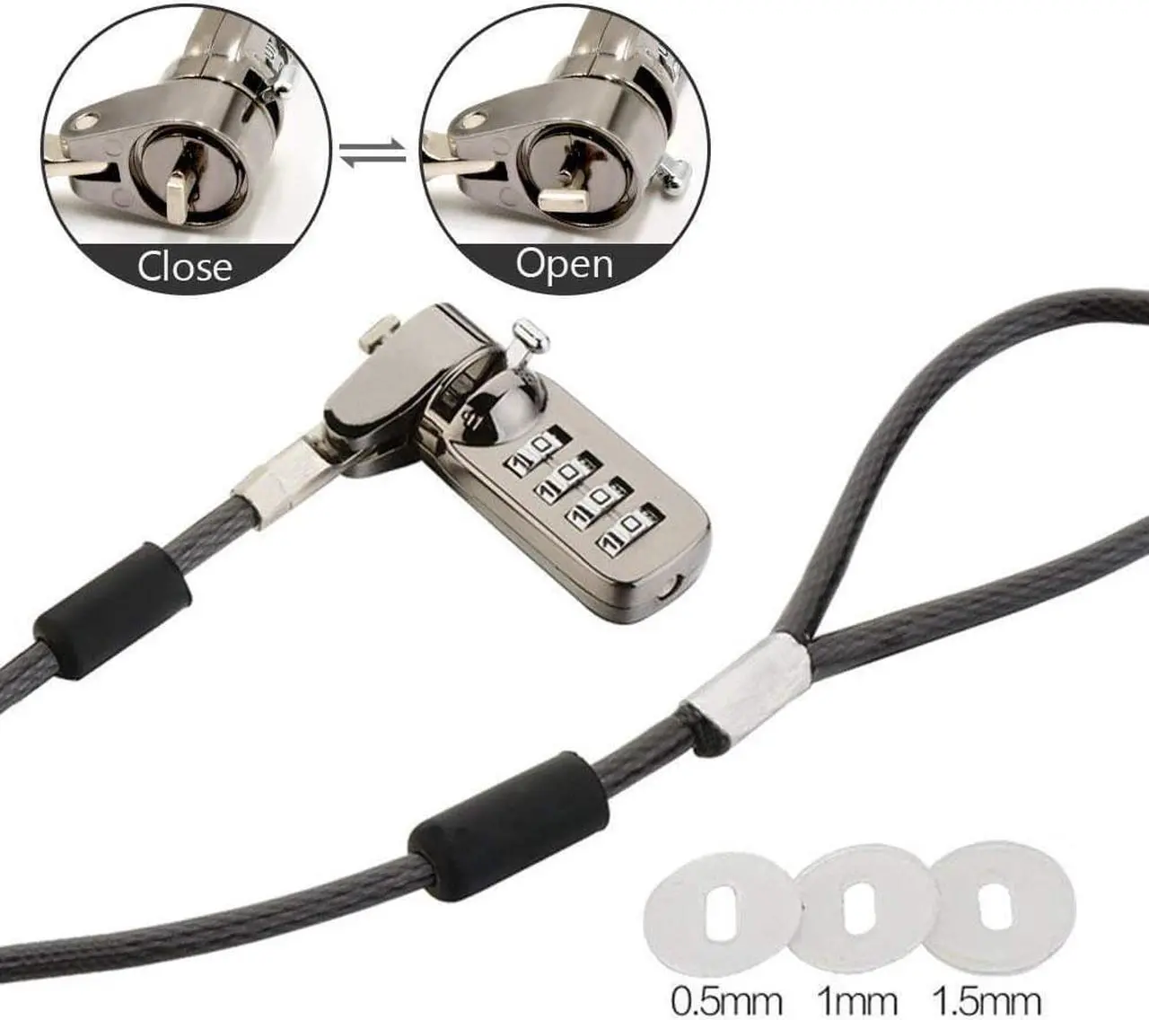 Alt view image 2 of 7 - Werleo Notebook Laptop Combination Lock Security Cable - 4 Digit Password Protections, Theft Deterrent - with Sturdy Thick Black Security Cable - for Desktops, Laptops and Projectors