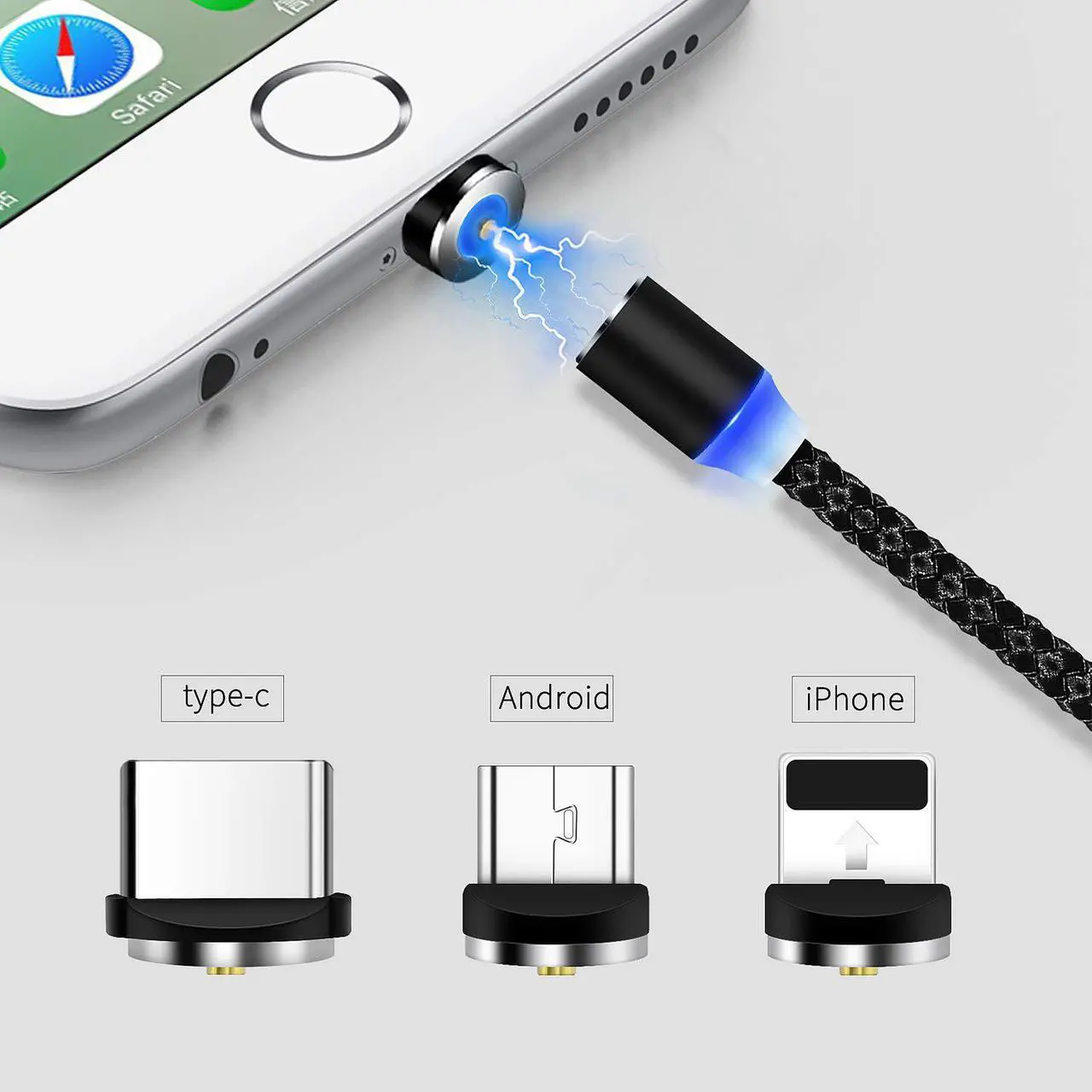 Alt view image 2 of 7 - 3 in 1 Universal Magnetic USB Charging Cable Lightning USB Type C Micro Cord Cable for iPhone Samsung HTC And More with LED Indicator