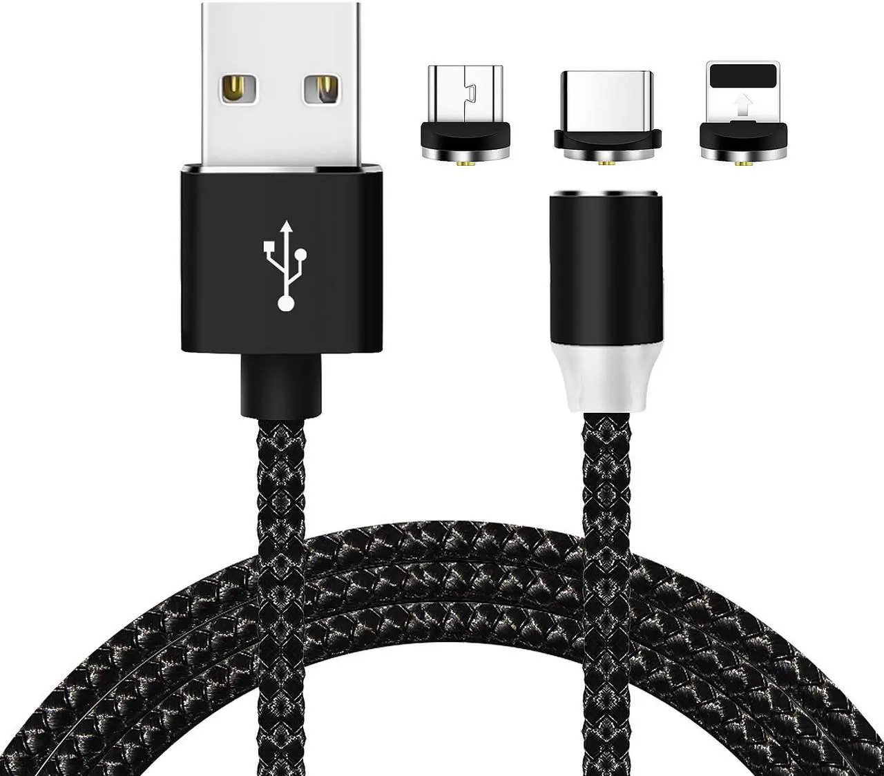 Main image of 3 in 1 Universal Magnetic USB Charging Cable Lightning USB Type C Micro Cord Cable for iPhone Samsung HTC And More with LED Indicator