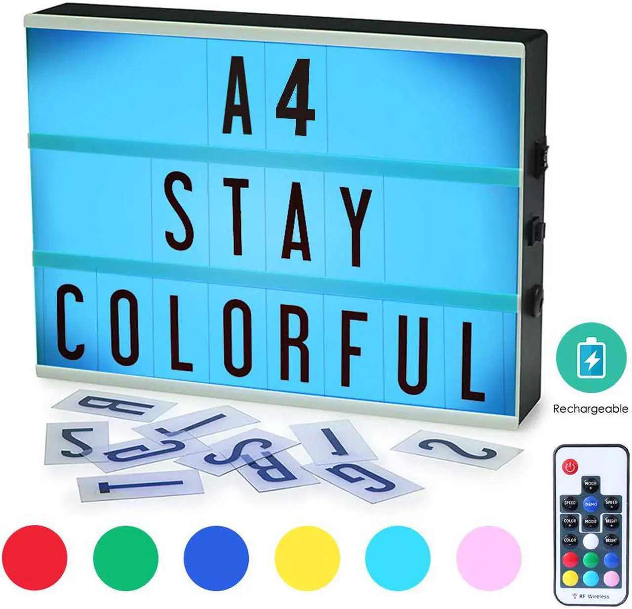 Main image of Cinema Light Box Werleo A4 Size 7 Colors Remote-Controlled LED Rechargeble Light Box with 189 Letters,Built-in Battery DIY Light Box for Wedding Halloween Chrismas Dorm Room Decorations