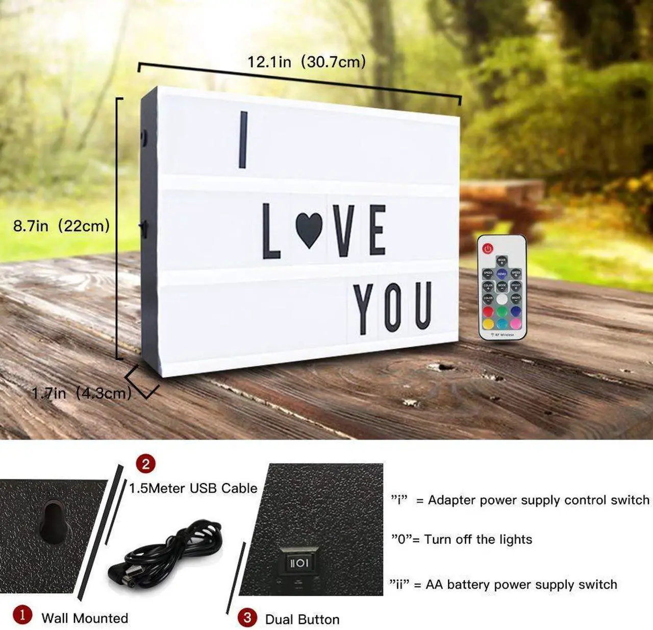 Alt view image 5 of 7 - Cinema Light Box Werleo A4 Size 7 Colors Remote-Controlled LED Rechargeble Light Box with 189 Letters,Built-in Battery DIY Light Box for Wedding Halloween Chrismas Dorm Room Decorations