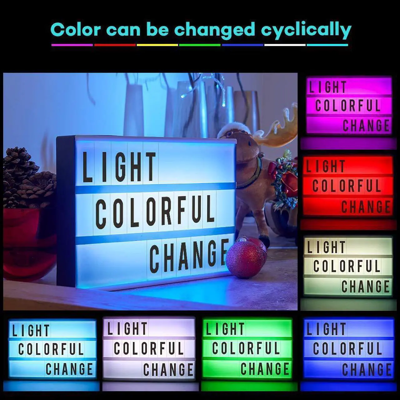 Alt view image 3 of 7 - Cinema Light Box Werleo A4 Size 7 Colors Remote-Controlled LED Rechargeble Light Box with 189 Letters,Built-in Battery DIY Light Box for Wedding Halloween Chrismas Dorm Room Decorations