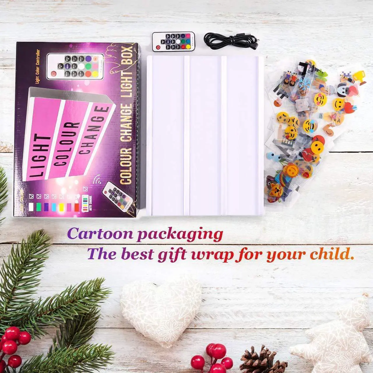 Alt view image 7 of 7 - Cinema Light Box Werleo A4 Size 7 Colors Remote-Controlled LED Rechargeble Light Box with 189 Letters,Built-in Battery DIY Light Box for Wedding Halloween Chrismas Dorm Room Decorations