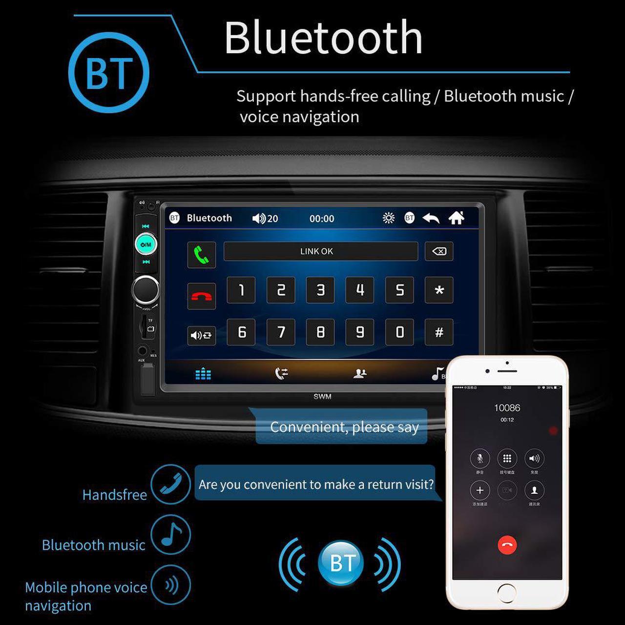 Alt view image 3 of 7 - Double Din Car Stereo 7 Inch Touch Screen Headunit MP5 Player Receiver TF FM Radio Car Audio Bluetooth Support Backup Rear View Camera Steering Wheel Remote Control Mirror Link