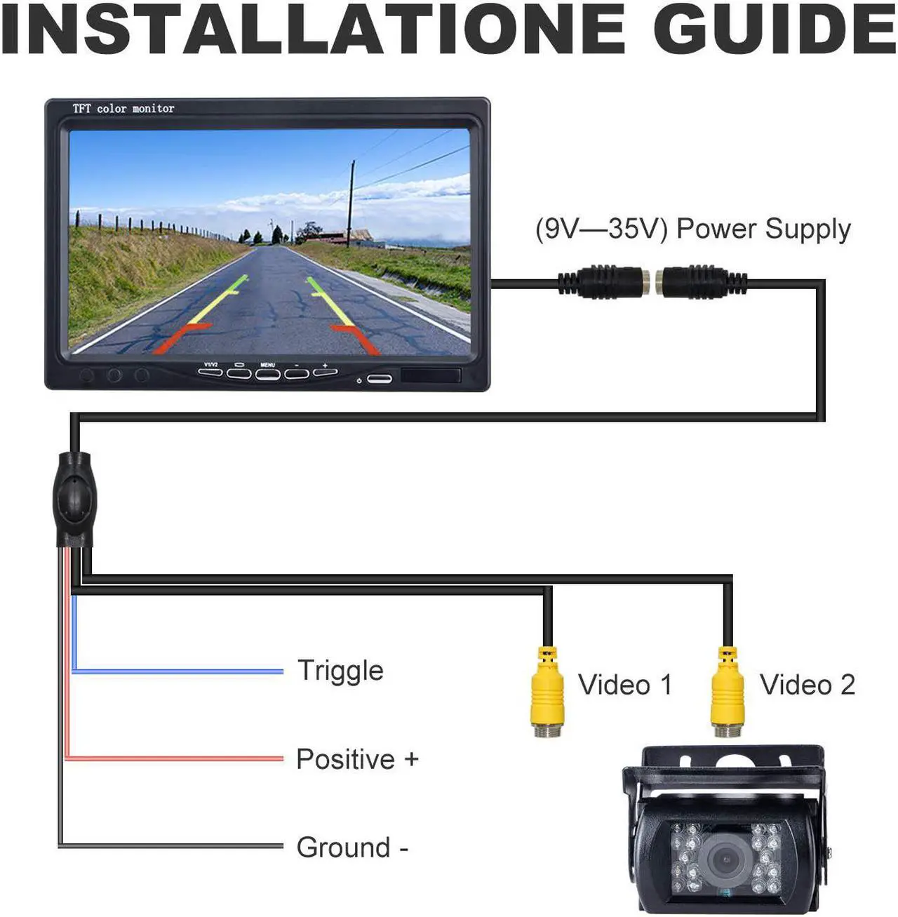 Alt view image 7 of 7 - Upgrade Backup Camera Monitor Kit 1024X600 HD IP69 Waterproof Rearview Reversing Rear View Camera 7 inch LCD Reversing Monitor Truck Semi-Trailer Box Truck RV — HD Transmission Four-pin