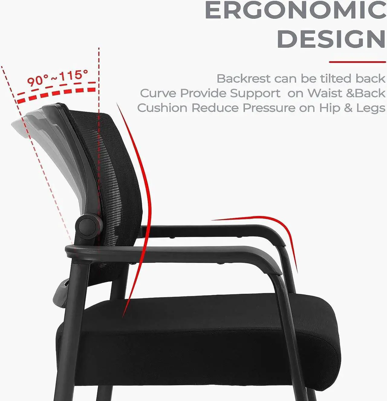 Alt view image 5 of 7 - KLASIKA Desk Chair No Wheels with Adjustable Mesh Backrest, Arm Chair with Ergonomic Lumbar Support and Thickened Seats Cushion, Waiting Room Chairs for Office School Church Guest Reception