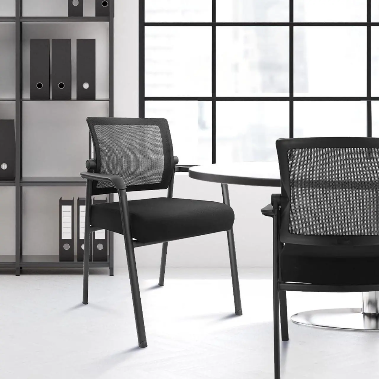 Alt view image 7 of 7 - KLASIKA Desk Chair No Wheels with Adjustable Mesh Backrest, Arm Chair with Ergonomic Lumbar Support and Thickened Seats Cushion, Waiting Room Chairs for Office School Church Guest Reception
