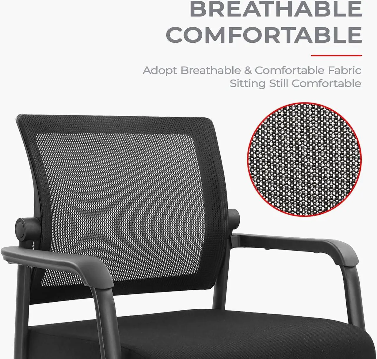 Alt view image 3 of 7 - KLASIKA Desk Chair No Wheels with Adjustable Mesh Backrest, Arm Chair with Ergonomic Lumbar Support and Thickened Seats Cushion, Waiting Room Chairs for Office School Church Guest Reception