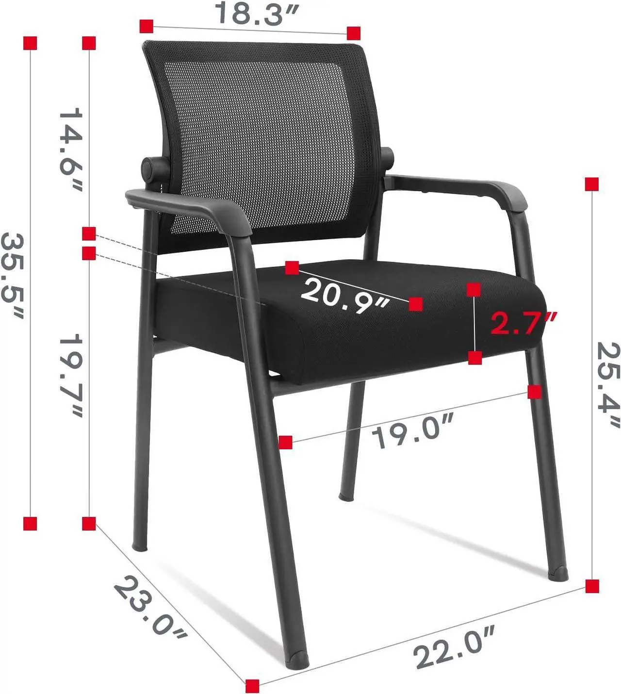 Alt view image 2 of 7 - KLASIKA Desk Chair No Wheels with Adjustable Mesh Backrest, Arm Chair with Ergonomic Lumbar Support and Thickened Seats Cushion, Waiting Room Chairs for Office School Church Guest Reception