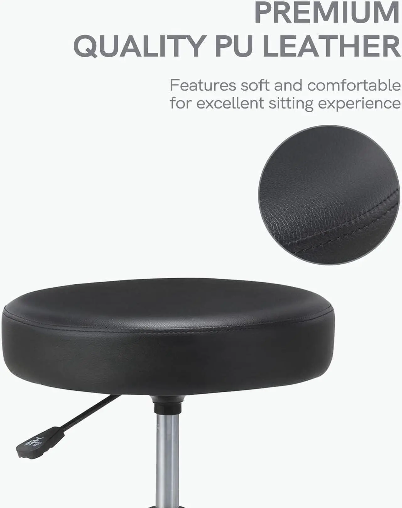Alt view image 2 of 7 - KLASIKA Round Rolling Stool Swivel with Wheels Adjustable Height Seat 19.7"D x 19.7"W x 22"H Multi-Purpose Heavy Duty Wide Seat Drafting Stool Chair for Office Salon Massage Spa Medical Tattoo Beauty