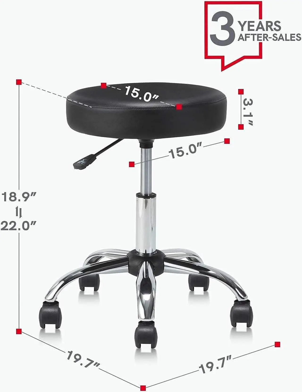 Alt view image 3 of 7 - KLASIKA Round Rolling Stool Swivel with Wheels Adjustable Height Seat 19.7"D x 19.7"W x 22"H Multi-Purpose Heavy Duty Wide Seat Drafting Stool Chair for Office Salon Massage Spa Medical Tattoo Beauty