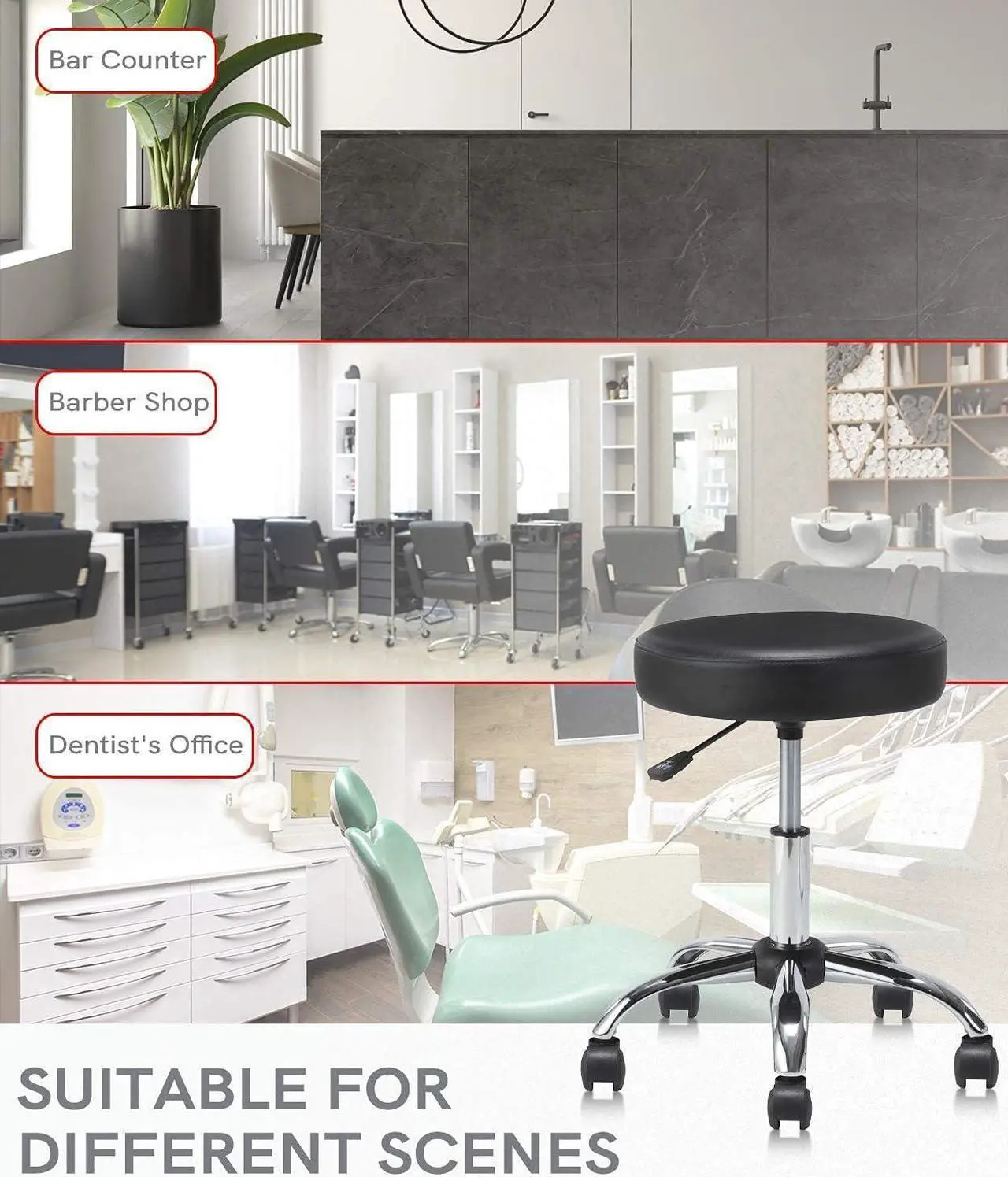Alt view image 7 of 7 - KLASIKA Round Rolling Stool Swivel with Wheels Adjustable Height Seat 19.7"D x 19.7"W x 22"H Multi-Purpose Heavy Duty Wide Seat Drafting Stool Chair for Office Salon Massage Spa Medical Tattoo Beauty