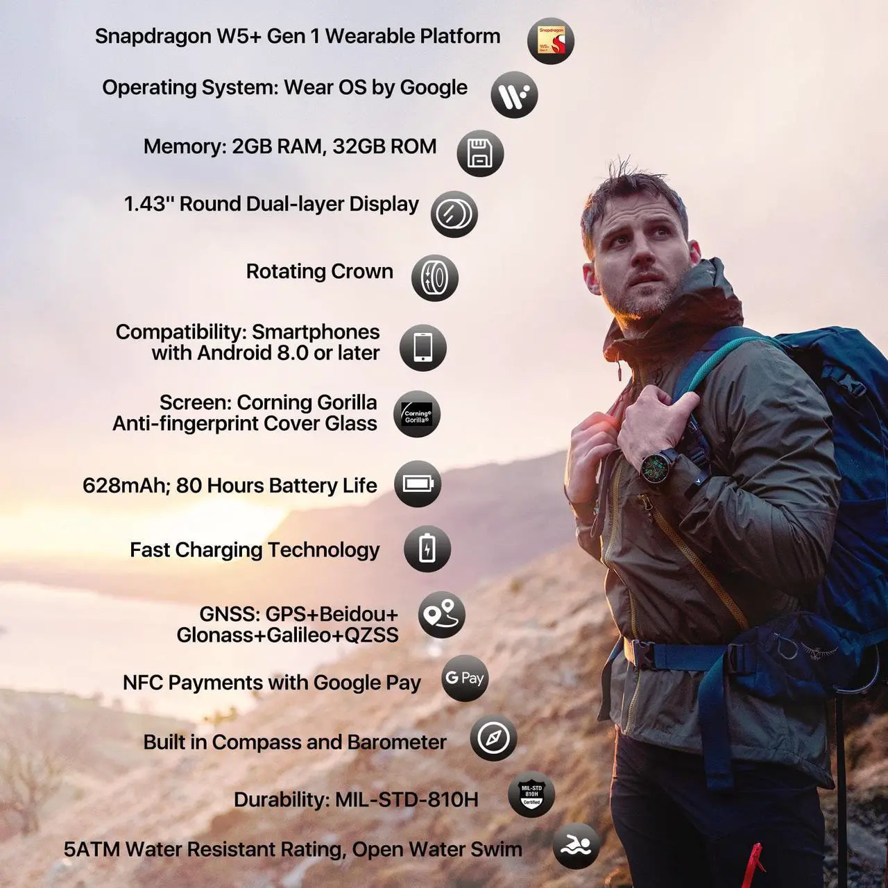 Alt view image 2 of 7 - Ticwatch Pro 5 Android Smartwatch for Men Snapdragon W5+ Gen 1 Platform Wear OS Smart Watch 80 Hrs Long Battery Life Health Fitness Tracking Built in GPS 5ATM Water Resistance Compass NFC Mic Speaker