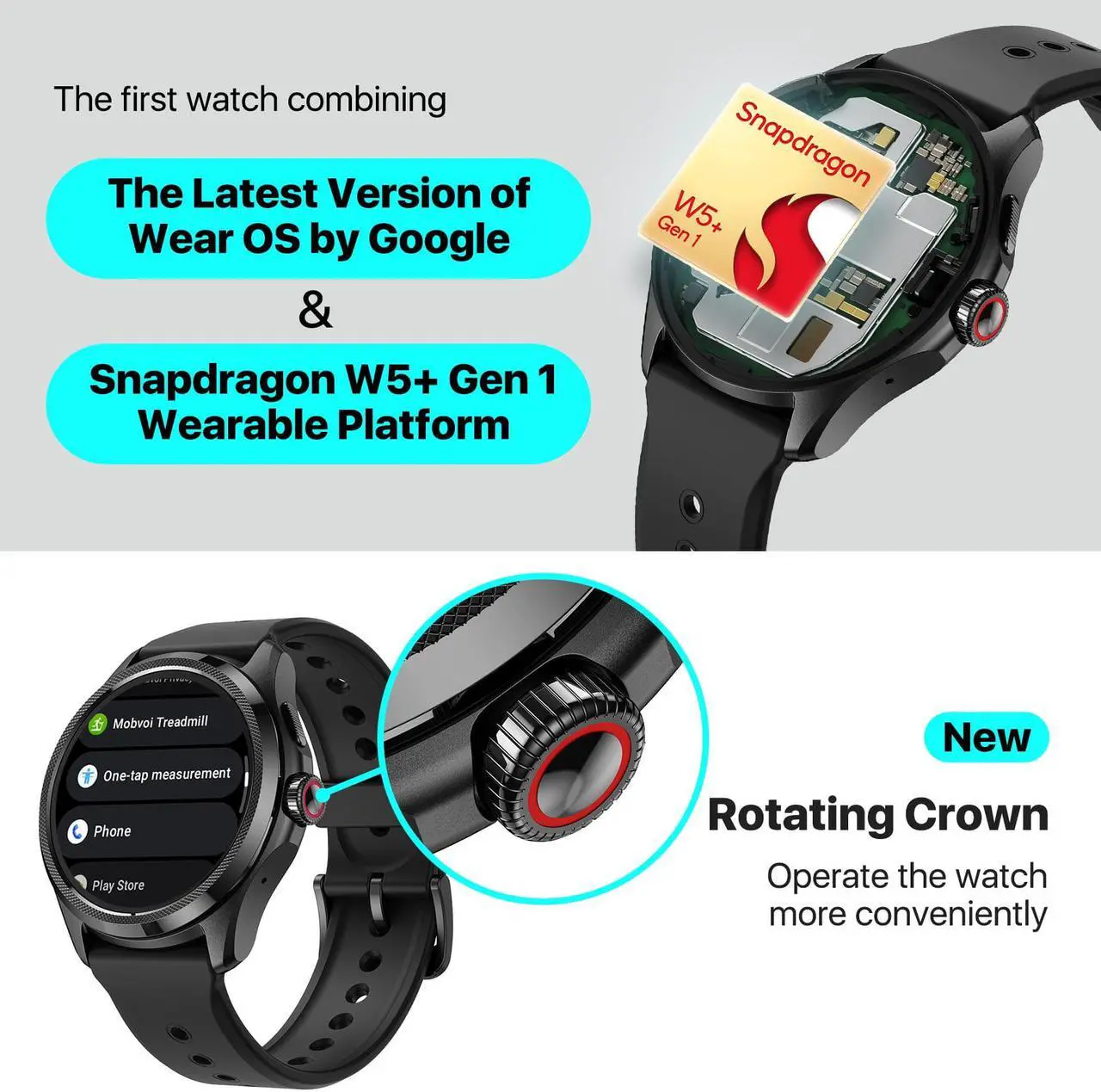 Alt view image 3 of 7 - Ticwatch Pro 5 Android Smartwatch for Men Snapdragon W5+ Gen 1 Platform Wear OS Smart Watch 80 Hrs Long Battery Life Health Fitness Tracking Built in GPS 5ATM Water Resistance Compass NFC Mic Speaker