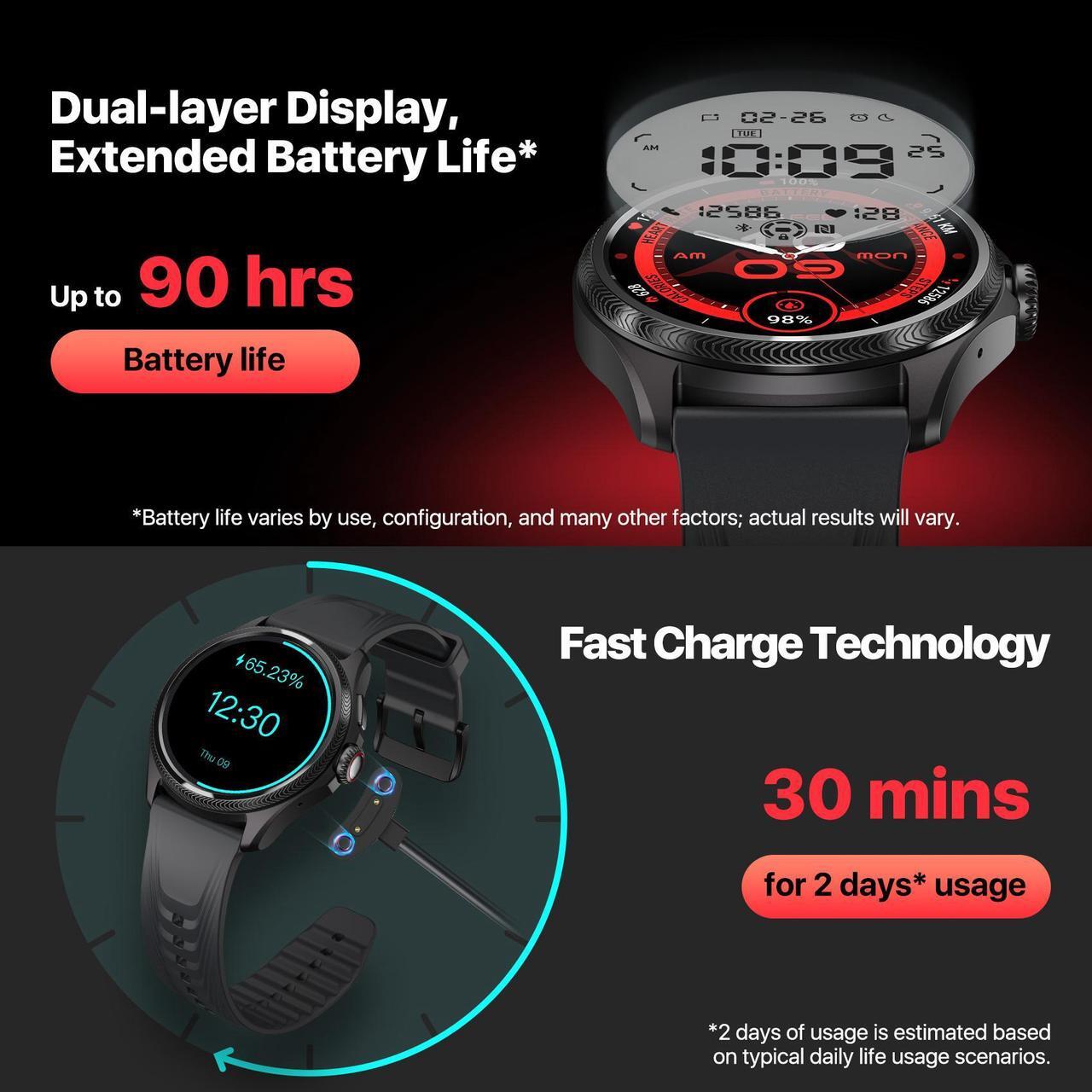Alt view image 4 of 7 - Mobvoi TicWatch Pro 5 Enduro Smartwatch for Men 1.43" Android SmartWatch 90 Hrs Battery 110+ Workout Modes 7/24 Heart Rate Health Fitness Tracker Outdoor 5ATM GPS Compass Android Compatible Only