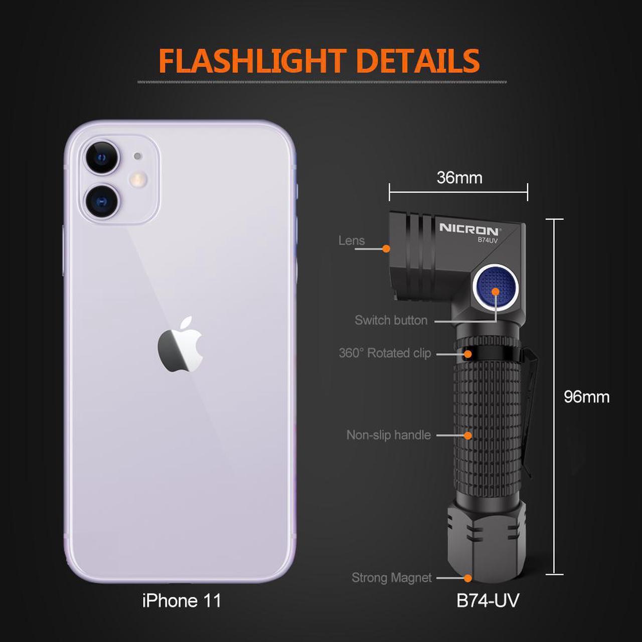Alt view image 6 of 7 - NICRON LED Rechargeable Flashlight, IP65 Waterproof, 700 Lumen, 90 Degree Rotating Head, Mini Rechargeable Hand Lamp, 5 Modes for Outdoor Camping, with 14500 Battery, B74UV