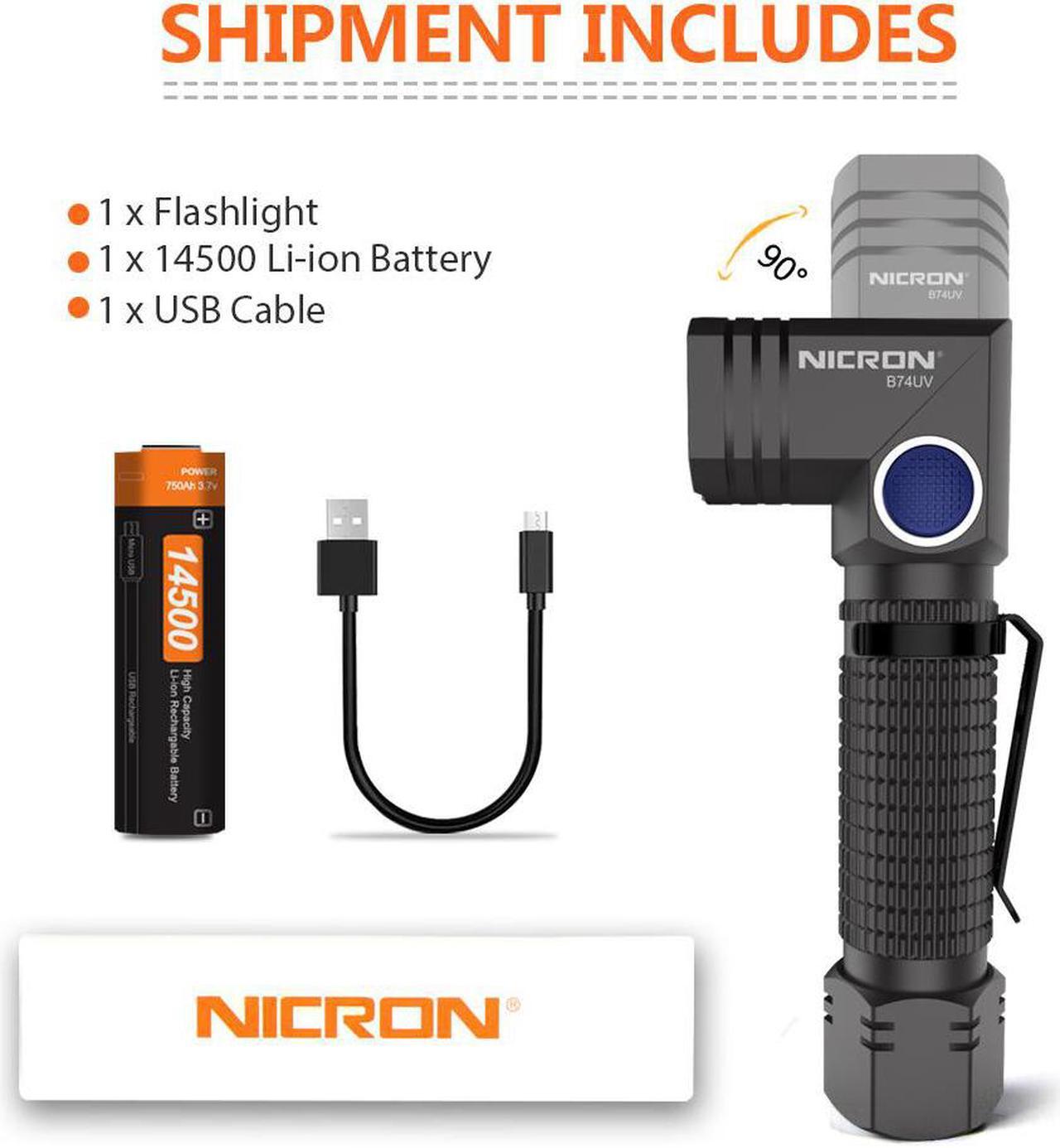 Alt view image 7 of 7 - NICRON LED Rechargeable Flashlight, IP65 Waterproof, 700 Lumen, 90 Degree Rotating Head, Mini Rechargeable Hand Lamp, 5 Modes for Outdoor Camping, with 14500 Battery, B74UV