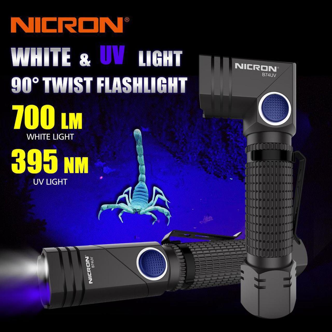 Alt view image 2 of 7 - NICRON LED Rechargeable Flashlight, IP65 Waterproof, 700 Lumen, 90 Degree Rotating Head, Mini Rechargeable Hand Lamp, 5 Modes for Outdoor Camping, with 14500 Battery, B74UV