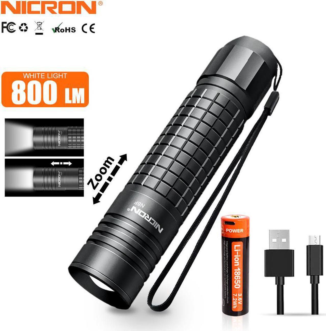 Main image of NICRON 800 Lumen N8F Focus Flashlight with 5 Modes,Zoomable LED Flashlight with Rechargeable Battery and Micro-USB,IP65 Waterproof and Dustproof,Suitable for Camping,Fishing, Jogging,Outdoors N8F