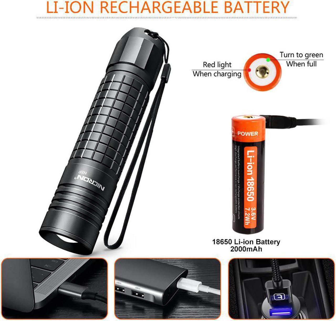Alt view image 7 of 7 - NICRON 800 Lumen N8F Focus Flashlight with 5 Modes,Zoomable LED Flashlight with Rechargeable Battery and Micro-USB,IP65 Waterproof and Dustproof,Suitable for Camping,Fishing, Jogging,Outdoors N8F