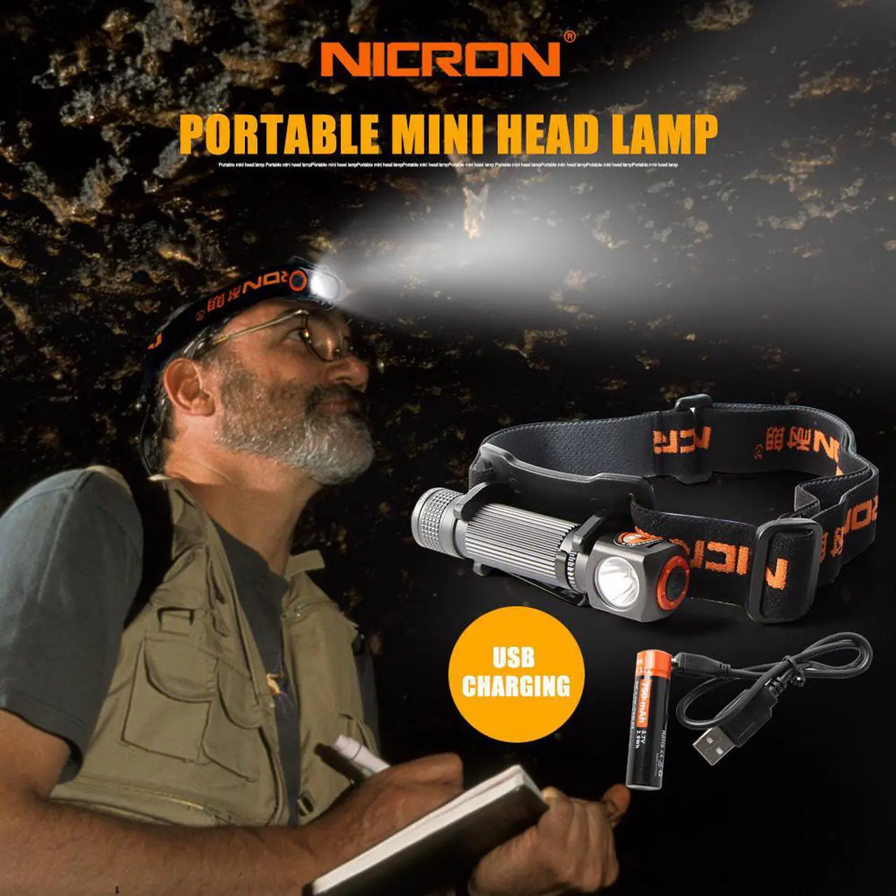 Alt view image 4 of 7 - NICRON Mini Rechargeable LED Headlamp 450Lm 75M Long Beam Waterproof IP65 Flashlight Headlight Torch Lamp For Camping H10R