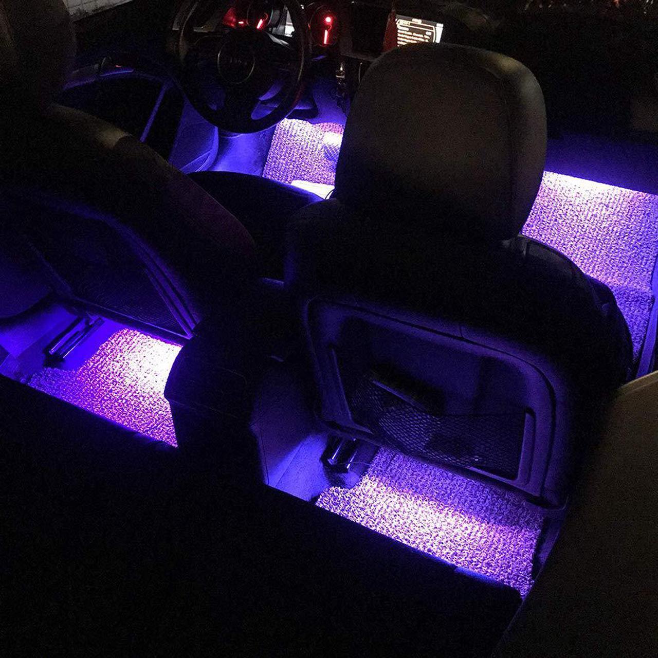 Alt view image 5 of 7 - Car LED Strip Light, 4pcs 72 LED DC 12V Multicolor Music Car Interior Light LED Under Dash Lighting Kit with Sound Active Function and Wireless Remote Control, Car Charger