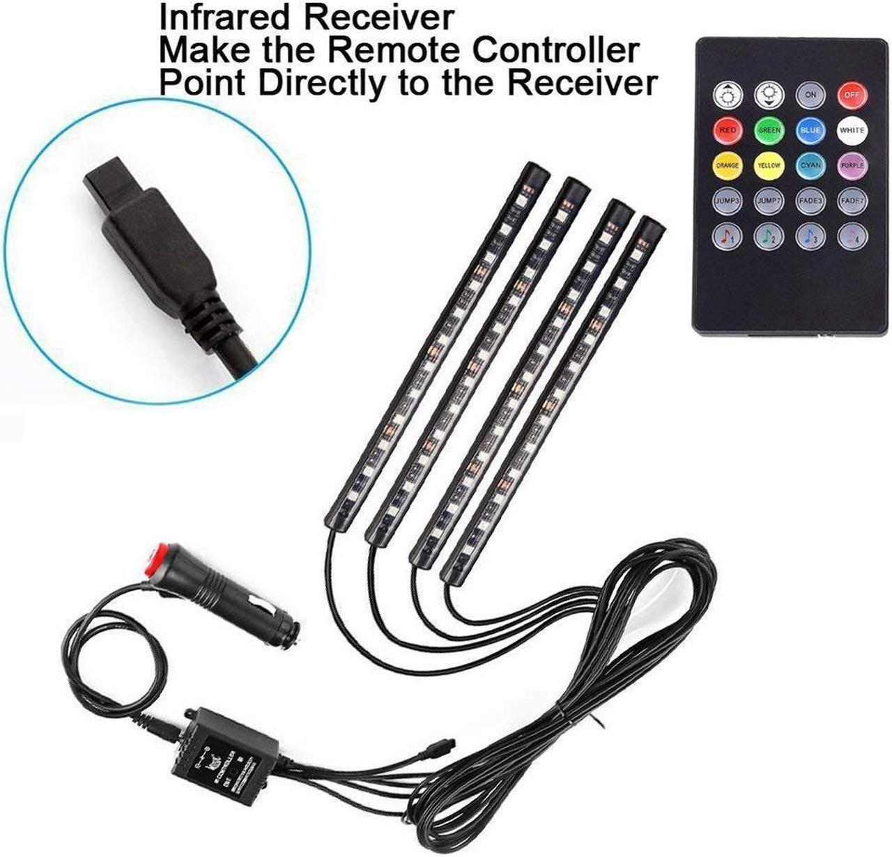 Main image of Car LED Strip Light, 4pcs 72 LED DC 12V Multicolor Music Car Interior Light LED Under Dash Lighting Kit with Sound Active Function and Wireless Remote Control, Car Charger