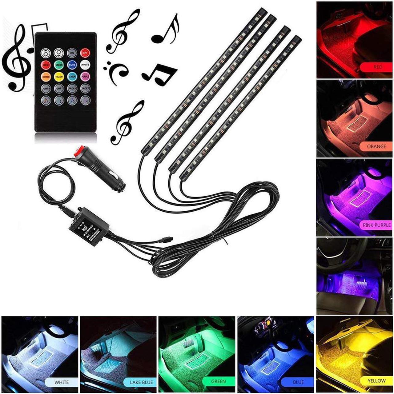 Alt view image 2 of 7 - Car LED Strip Light, 4pcs 72 LED DC 12V Multicolor Music Car Interior Light LED Under Dash Lighting Kit with Sound Active Function and Wireless Remote Control, Car Charger
