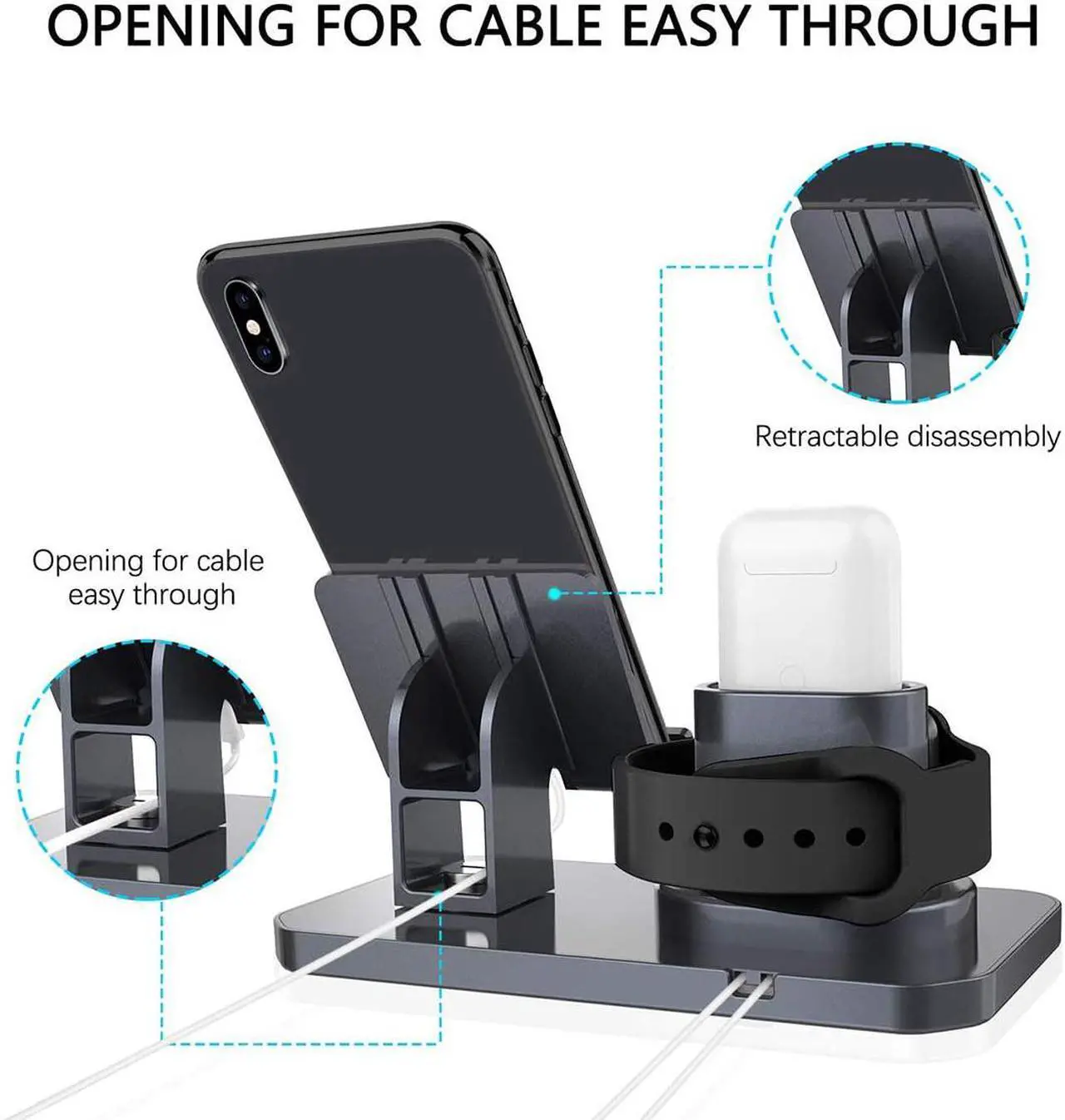 Alt view image 6 of 7 - 3 in 1 Charging Stand Compatible with iWatch Series 5 4 3 1 / AirPods and iPhone 11/11 Pro/11 Pro Max/X/XS/XS Max/XR/8/8Plus/7/7 Plus/6S /6S Plus