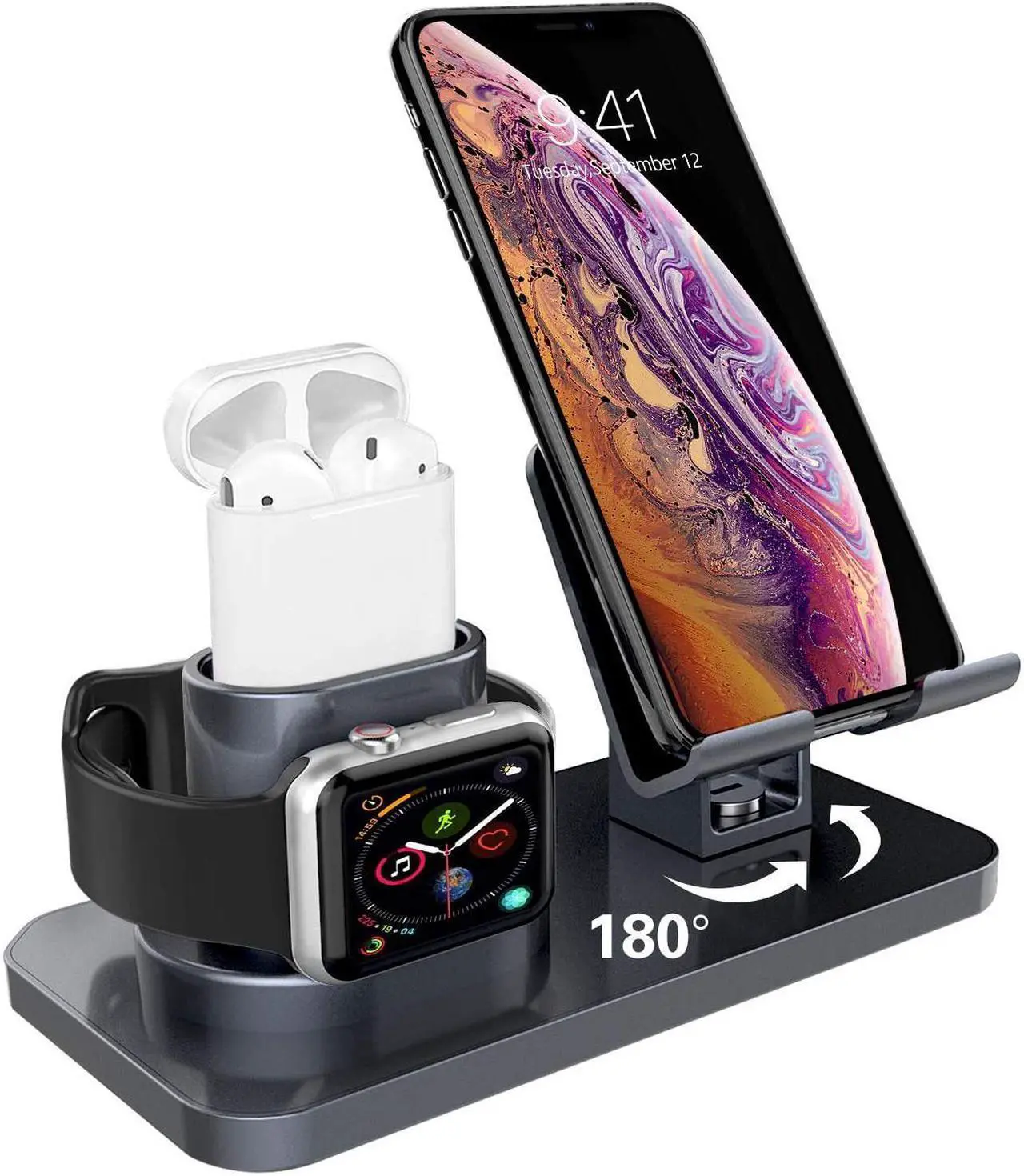 Alt view image 3 of 7 - 3 in 1 Charging Stand Compatible with iWatch Series 5 4 3 1 / AirPods and iPhone 11/11 Pro/11 Pro Max/X/XS/XS Max/XR/8/8Plus/7/7 Plus/6S /6S Plus