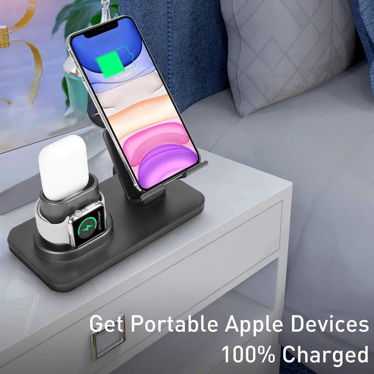 Alt view image 2 of 7 - 3 in 1 Charging Stand Compatible with iWatch Series 5 4 3 1 / AirPods and iPhone 11/11 Pro/11 Pro Max/X/XS/XS Max/XR/8/8Plus/7/7 Plus/6S /6S Plus