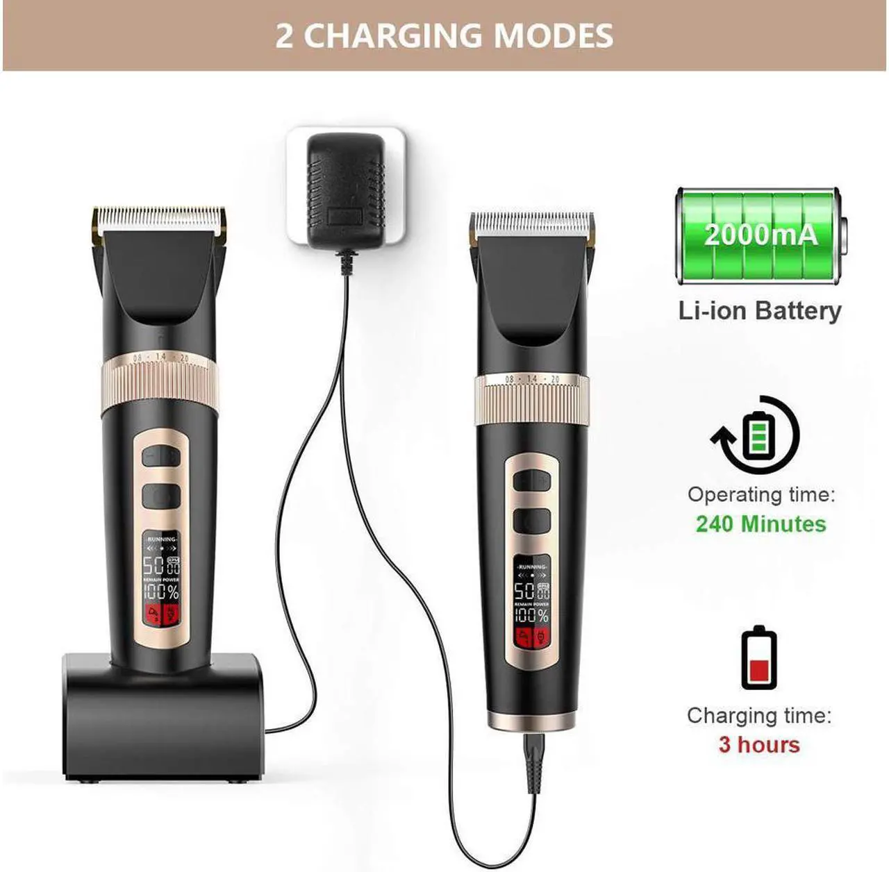 Alt view image 5 of 7 - Dog Grooming Clippers Professional Heavy Duty 2 in 1 with Small Trimmer Blade Quiet Rechargeable Cordless Electric Hair Cutting Kit for Dogs Cats Pets