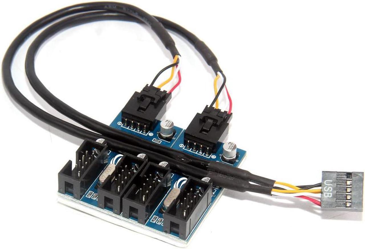 Alt view image 2 of 5 - 9pin USB Header Male 1 to 2/4 Female Extension Cable Card Desktop 9-Pin USB HUB USB 2.0 9 pin Connector Adapter Port Multilier