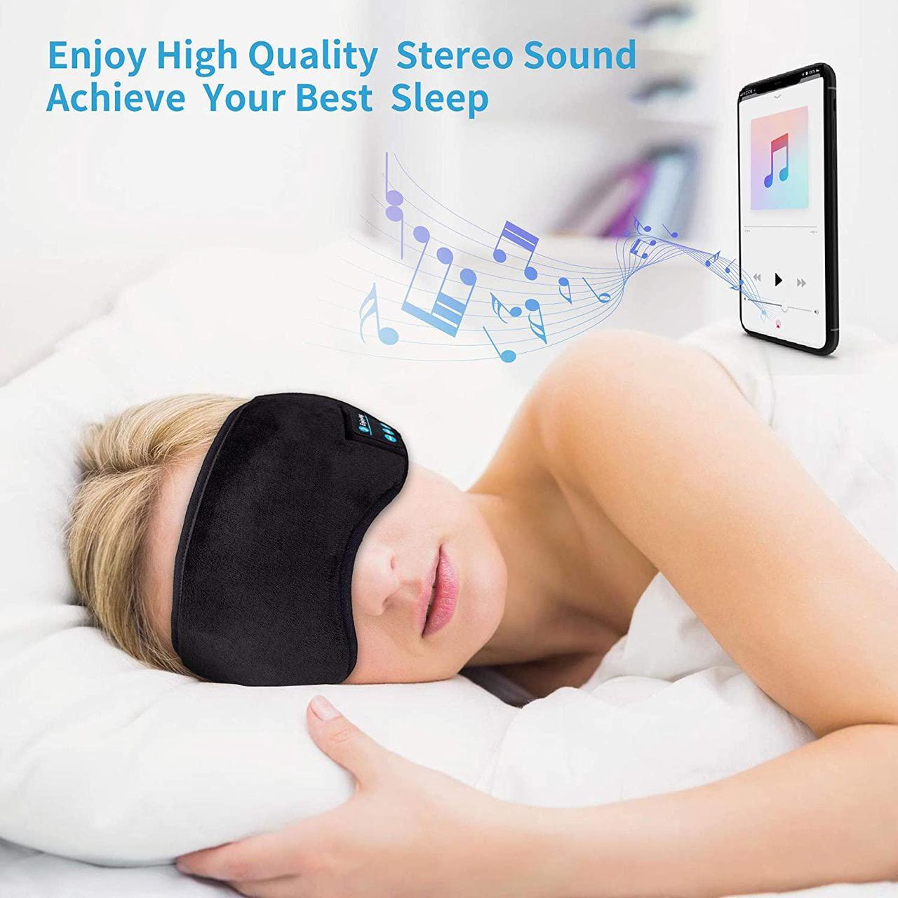 Alt view image 2 of 7 - Sleep Headphones Bluetooth Eye Mask Wireless Bluetooth 5.0 Headphones Music Travel Sleeping Headphones Handsfree Sleeping Mask with Built-in Speakers Microphone Washable
