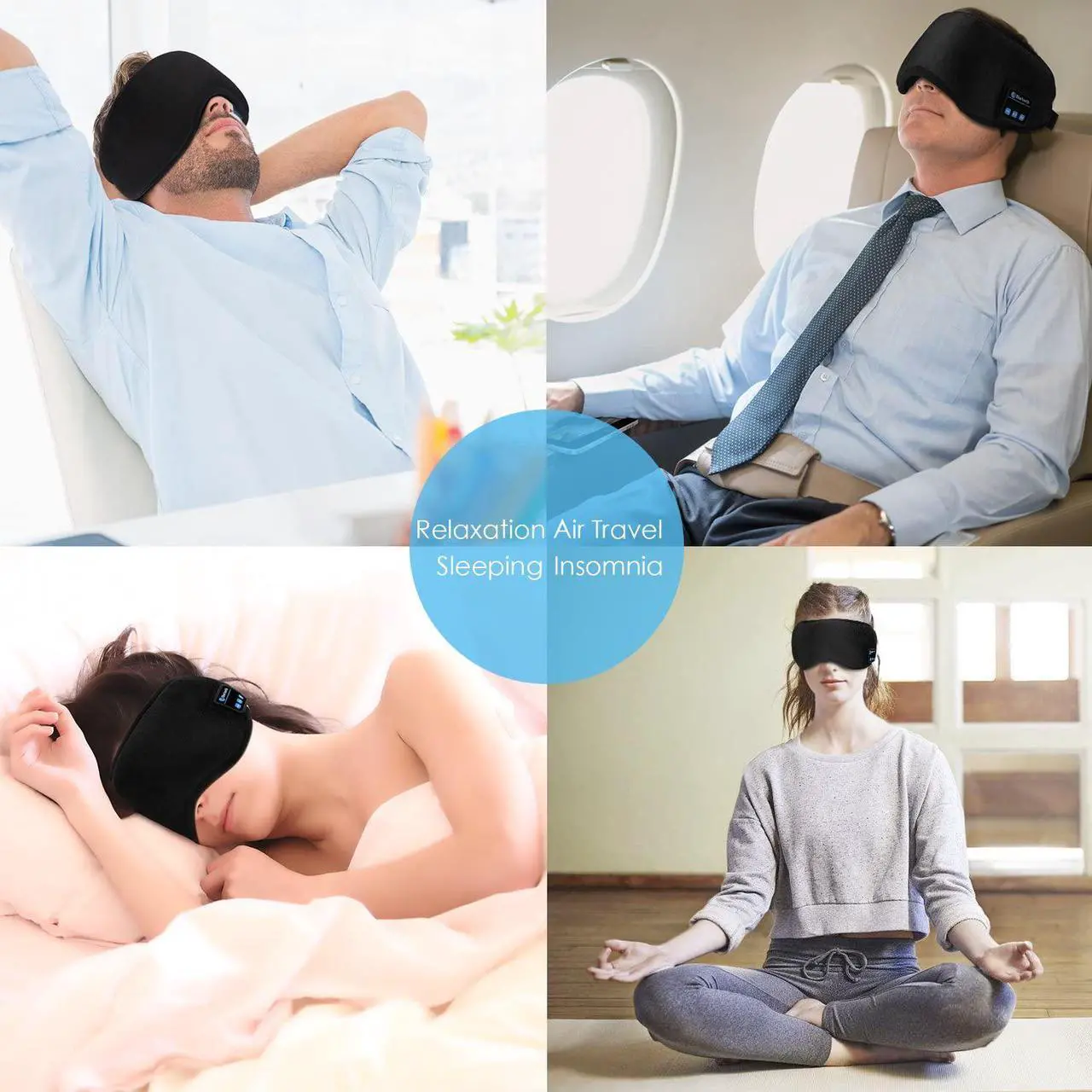 Alt view image 6 of 6 - Bluetooth Sleep Eye Mask Wireless Headphones Sleep Headphones Bluetooth 5.0 Eye Mask for Sleeping Travel Music Eye Cover with Microphone Handsfree, Birthday Gifts for Women Men Black