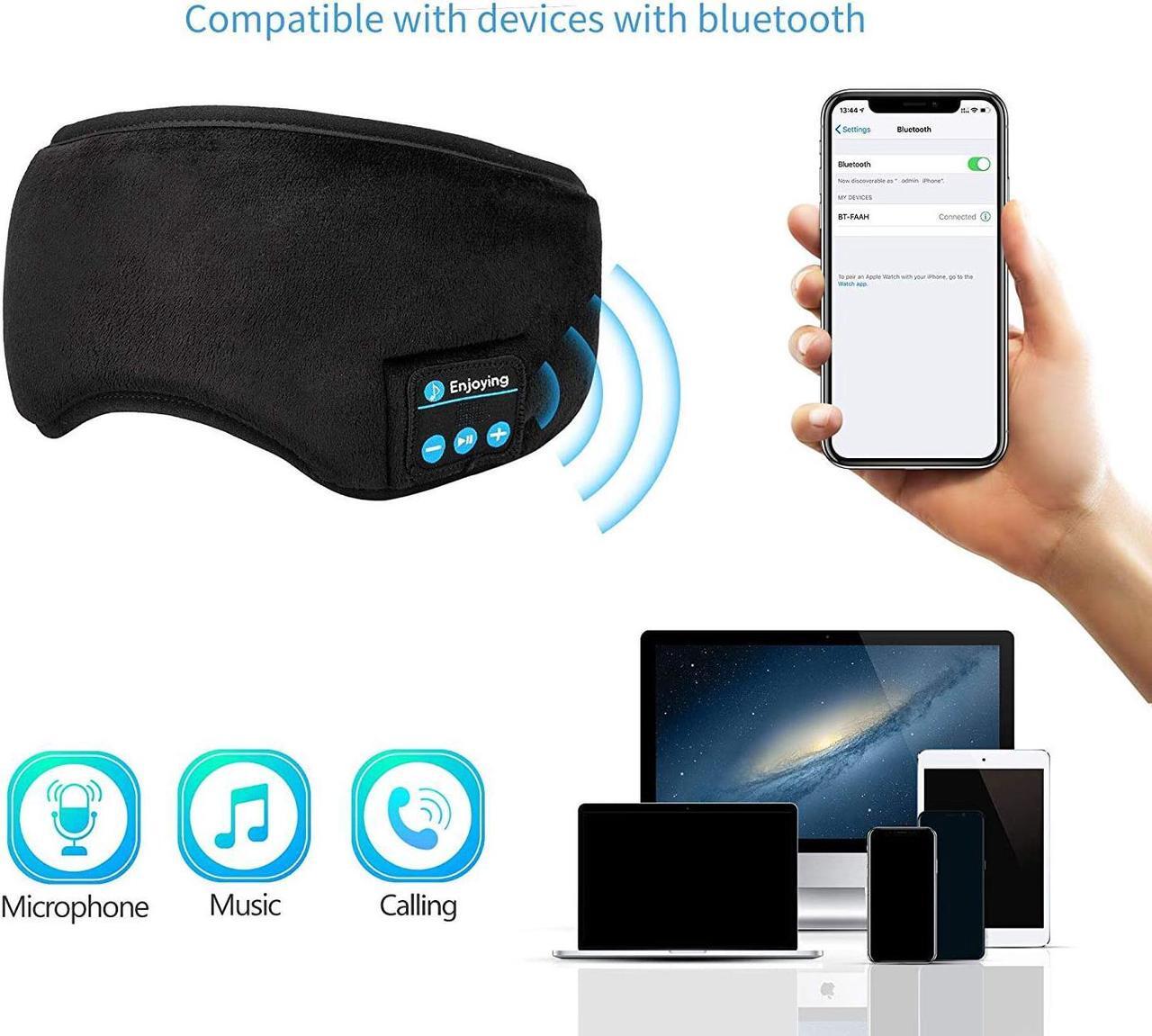 Alt view image 4 of 7 - Sleep Headphones Bluetooth Eye Mask Wireless Bluetooth 5.0 Headphones Music Travel Sleeping Headphones Handsfree Sleeping Mask with Built-in Speakers Microphone Washable