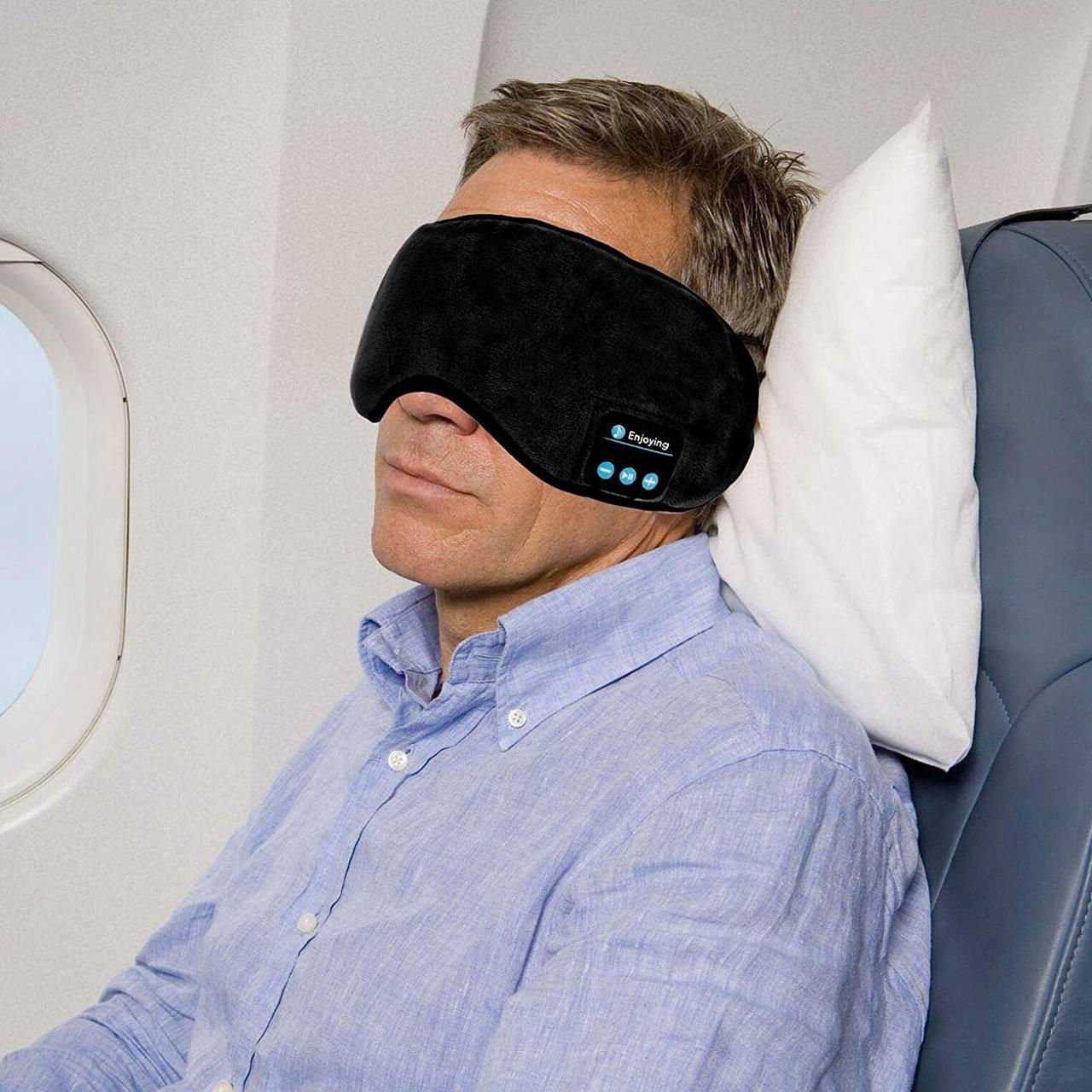 Alt view image 5 of 7 - Sleep Headphones Bluetooth Eye Mask Wireless Bluetooth 5.0 Headphones Music Travel Sleeping Headphones Handsfree Sleeping Mask with Built-in Speakers Microphone Washable