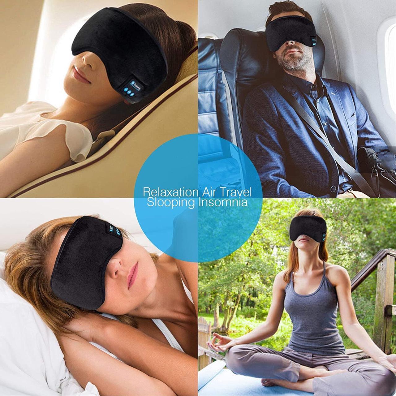 Alt view image 7 of 7 - Sleep Headphones Bluetooth Eye Mask Wireless Bluetooth 5.0 Headphones Music Travel Sleeping Headphones Handsfree Sleeping Mask with Built-in Speakers Microphone Washable
