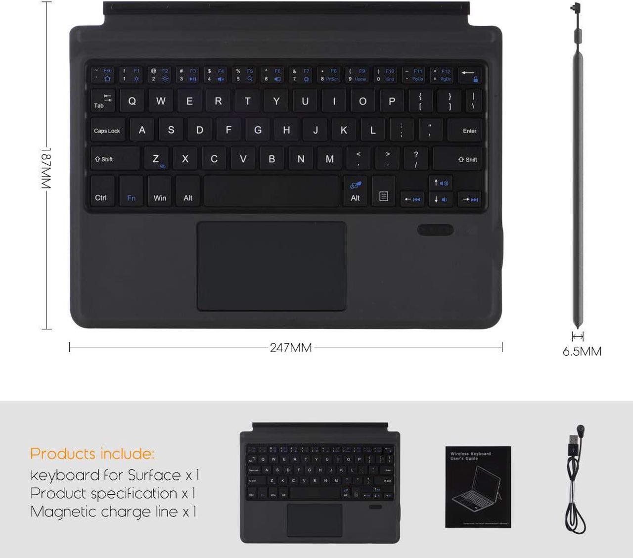 Alt view image 4 of 7 - Type Cover for Microsoft Surface Go 3 2021 / Surface Go 2 2020 / Surface Go 2018 Ultra-Slim Portable Wireless Bluetooth Keyboard with Trackpad, Rechargeable Battery and Charging Cable