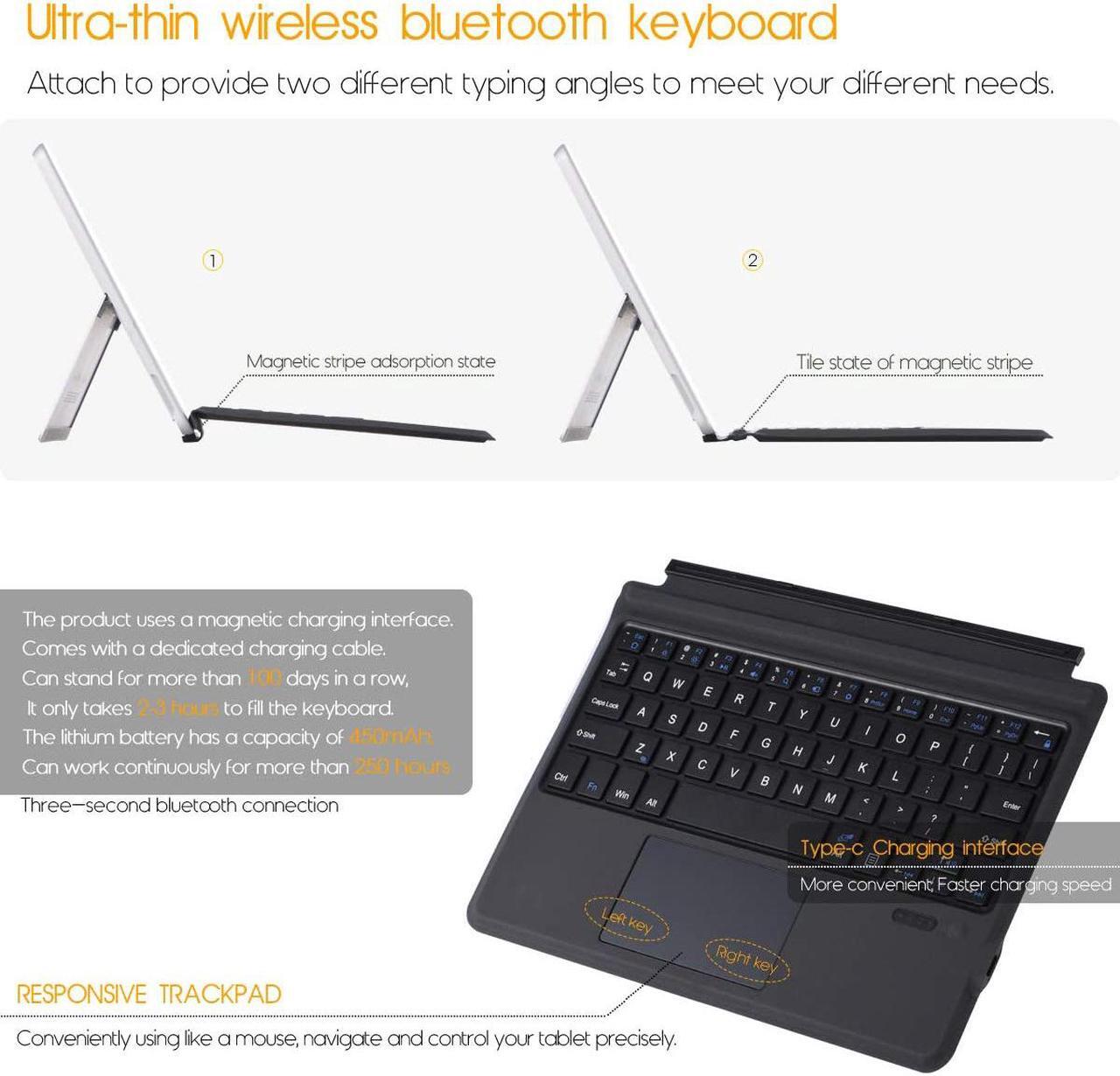 Alt view image 5 of 7 - Type Cover for Microsoft Surface Go 3 2021 / Surface Go 2 2020 / Surface Go 2018 Ultra-Slim Portable Wireless Bluetooth Keyboard with Trackpad, Rechargeable Battery and Charging Cable
